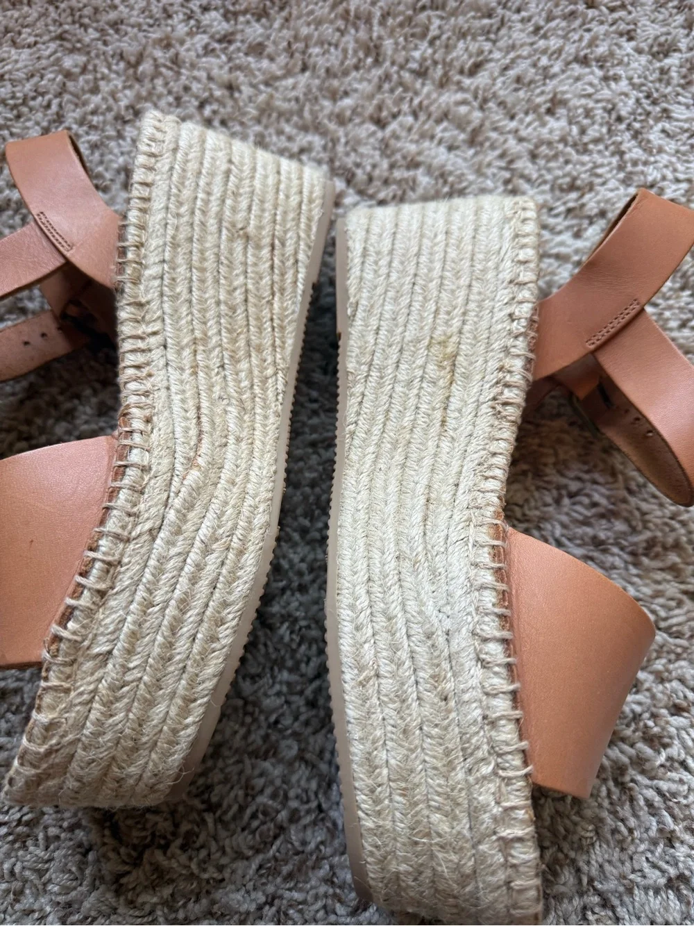 Soludos Cognac Leather Platform Espadrille Sandals size 10